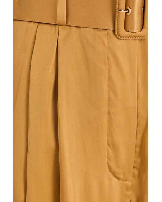 Zimmermann Yellow Belted Pleated Washed-silk Wide-leg Pants