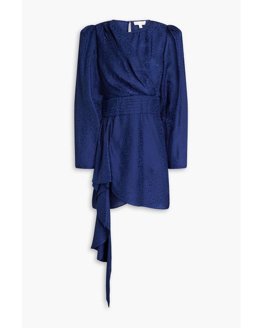 Ronny Kobo Wrap-effect Pleated Satin-jacquard Mini Dress in Blue | Lyst