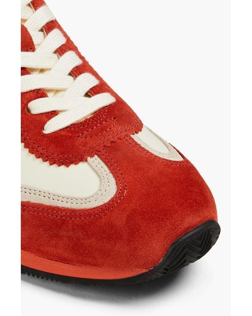 Tory Burch Red Hank Suede And Shell Sneakers