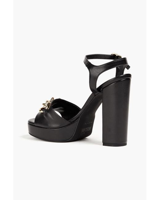 Love Moschino Black Chain-embellished Faux Leather Sandals
