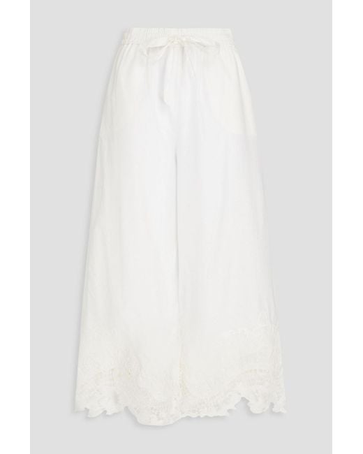 Zimmermann White Cotton And Silk-blend Macramé Lace And Poplin Culottes