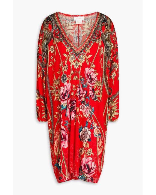 Camilla Red Crystal-embellished Printed Jersey Mini Dress