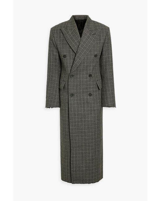 Balenciaga Gray Double-breasted Checked Wool-tweed Coat for men