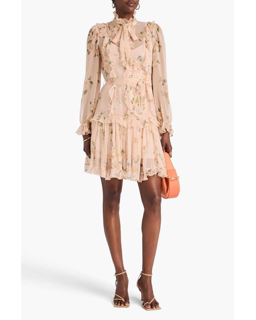 Zimmermann Natural Ruffled Floral-Print Silk-Georgette Mini Dress