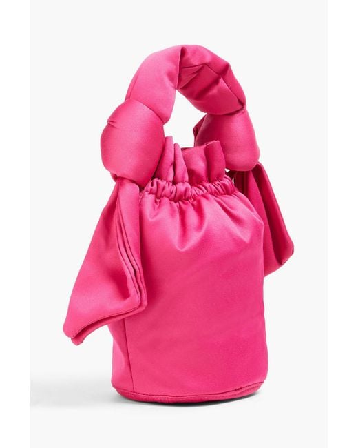 Ganni Pink Knotted Satin Bucket Bag