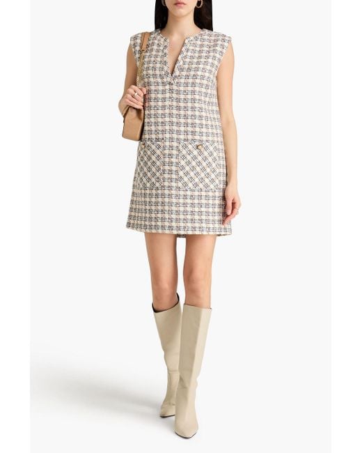 Veronica Beard Natural Nomi Checked Cotton-Blend Tweed Mini Dress