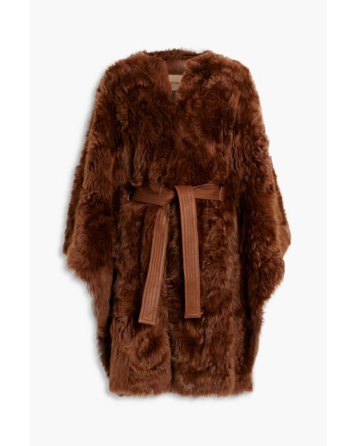 Yves Salomon Brown Leather-trimmed Shearling Cape