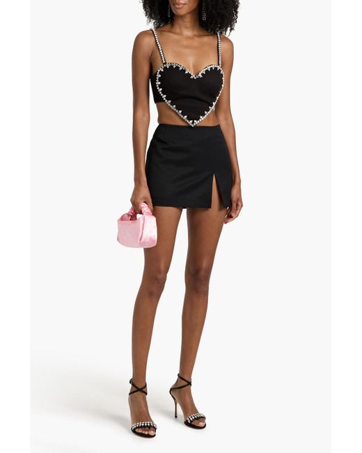 Area Black Cropped Crystal-Embellished Ponte Bustier Top