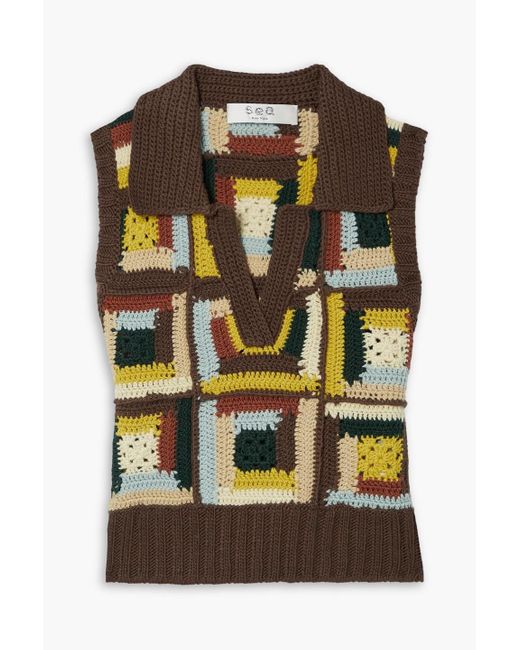 Sea Multicolor Agnes Crocheted Merino Wool Vest