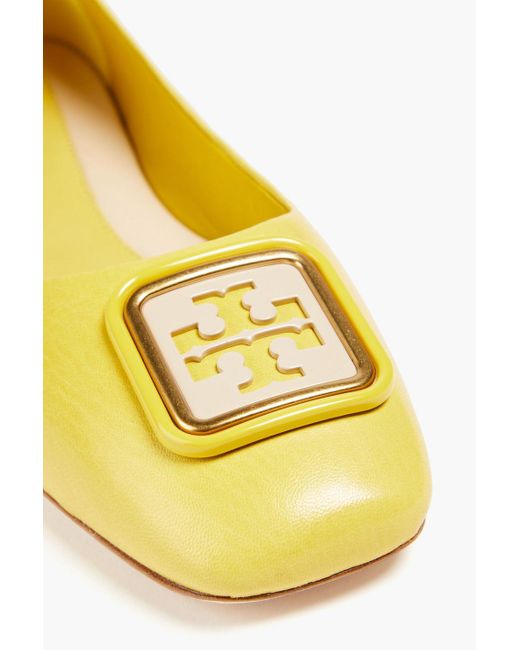 Tory Burch Yellow Georgia Embellished Leather Ballet Flats