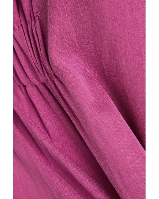 Casa Raki Pink Candela Cutout Ruched Cupro Midi Dress