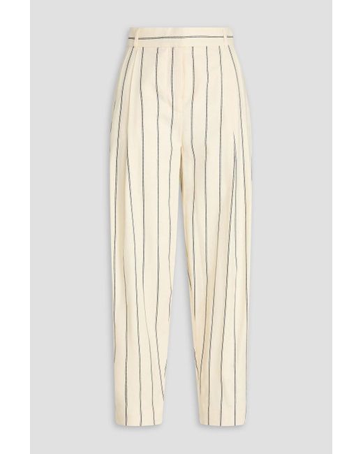 Zimmermann Natural Pleated Striped Linen-Blend Tapered Pants