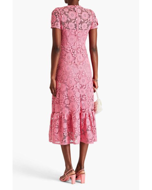 RED Valentino Pink Floral-appliquéd Macramé Lace Midi Dress