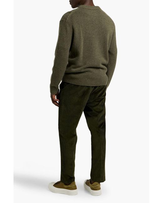Officine Generale Green Hoche Belted Cotton-Corduroy Pants for men