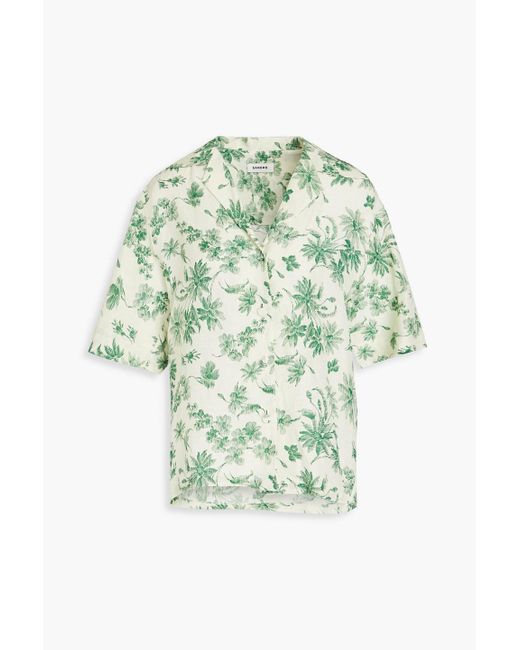 Sandro Green Bourget Floral-print Linen-blend Shirt