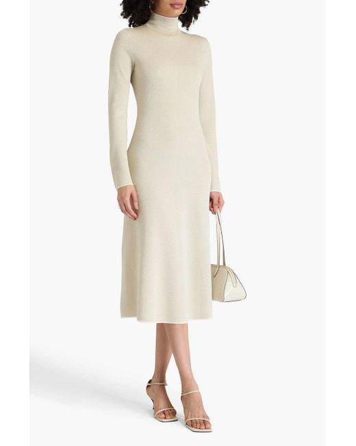Joseph White Metallic Merino Wool-Blend Turtleneck Midi Dress