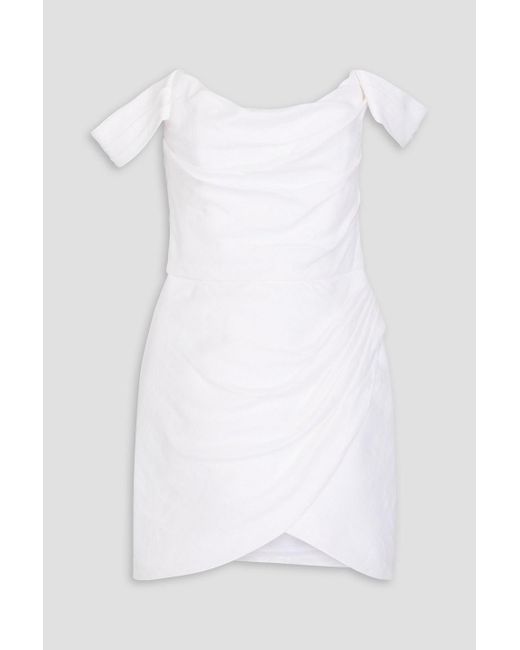 Costarellos White Schulterfreies minikleid aus leinen mit drapierung