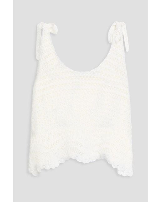 Zimmermann White Cropped Crochet-Knit Linen-Blend Top