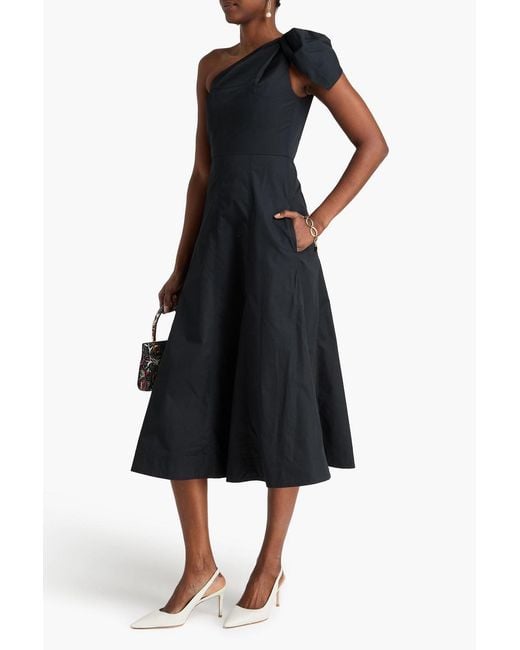 Roland Mouret Black One-Shoulder Cotton-Poplin Midi Dress