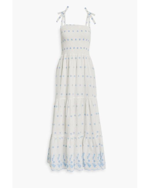 Walter Baker White Callie Shirred Embroidered Cotton-gauze Maxi Dress