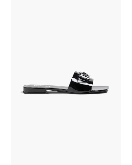 Versace Black Medusa Embellished Patent-Leather Slides