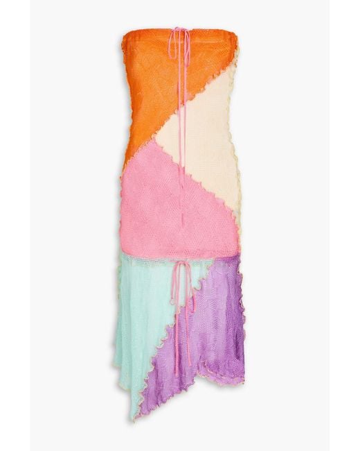 Siedres Pink Greta Strapless Color-block Knitted Mini Dress
