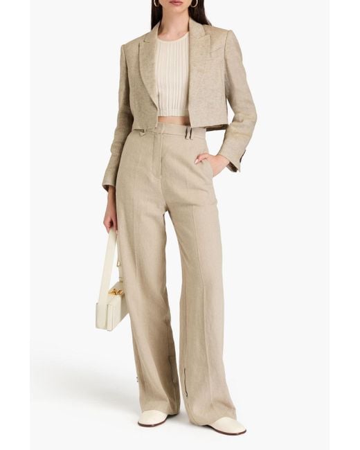 Brunello Cucinelli Natural Cropped Metallic Herringbone Linen-blend Blazer