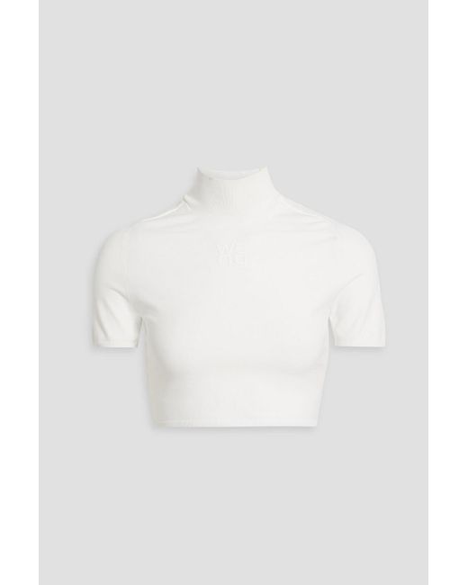 T By Alexander Wang White Cropped Stretch-knit Turtleneck Top