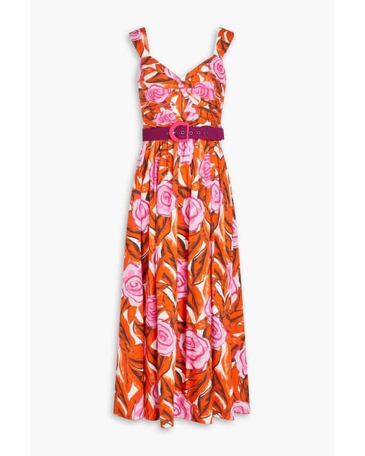Diane von Furstenberg Red Elisa Floral-Print Cotton-Blend Poplin Midi Dress