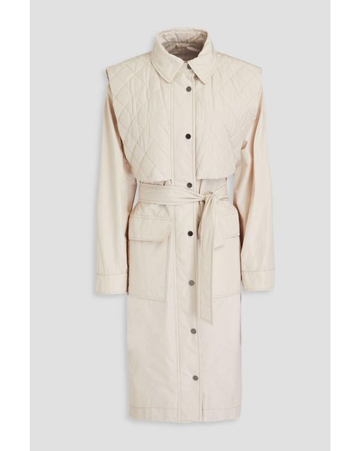 Brunello Cucinelli Natural Bead-embellished Quilted Shell Trench Coat