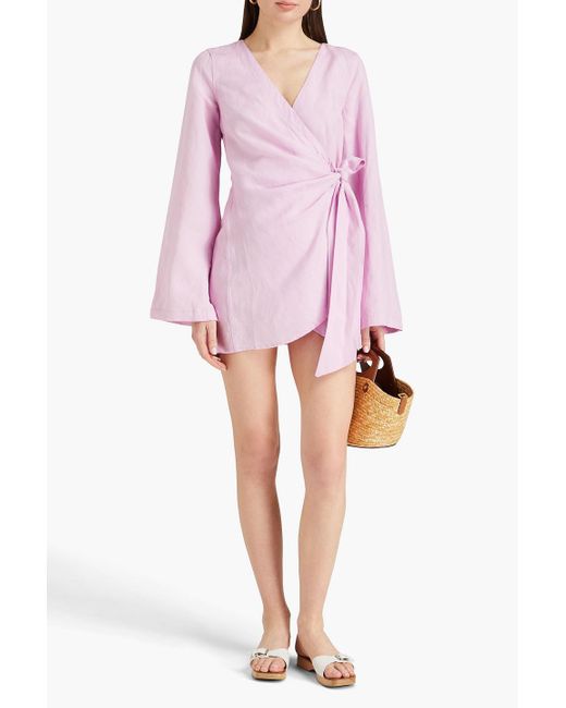 Onia Pink Linen And Lyocell-blend Mini Wrap Dress