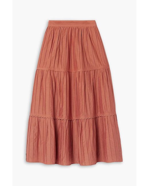 La Ligne Pink Tiered Pintucked Cotton And Silk-Blend Midi Skirt