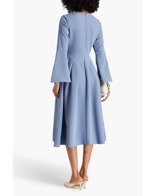 Mikael Aghal Blue Pleated Crepe Midi Dress