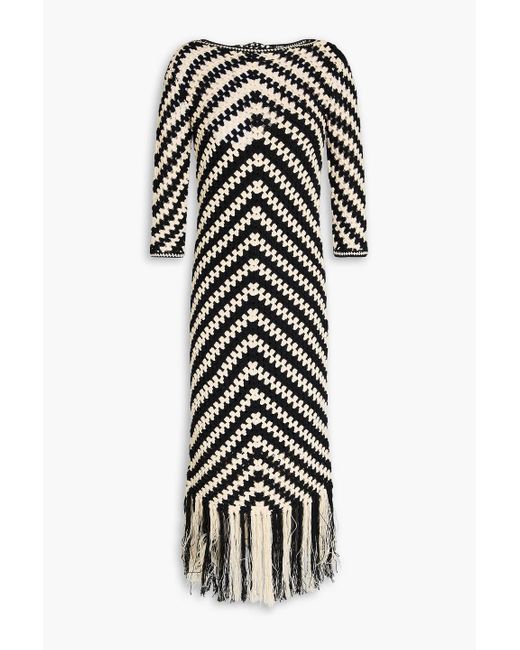 Zimmermann White Fringed Crocheted Cotton Midi Dress