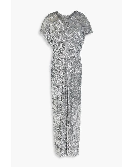 Maje Gray Sequined Stretch-Tulle Maxi Dress