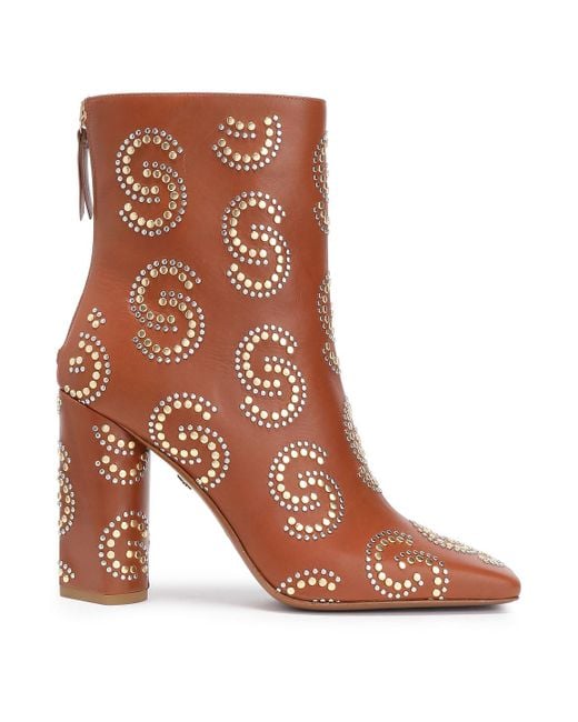 Roberto Cavalli Brown Studded Leather Ankle Boots