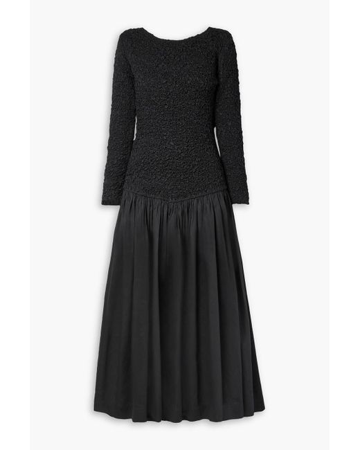 Mara Hoffman Black Mereba Cotton-poplin And Popcorn Jersey Midi Dress