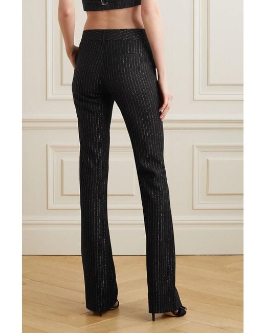 Alessandra Rich Black Pinstriped Metallic Wool-blend Twill Flared Pants