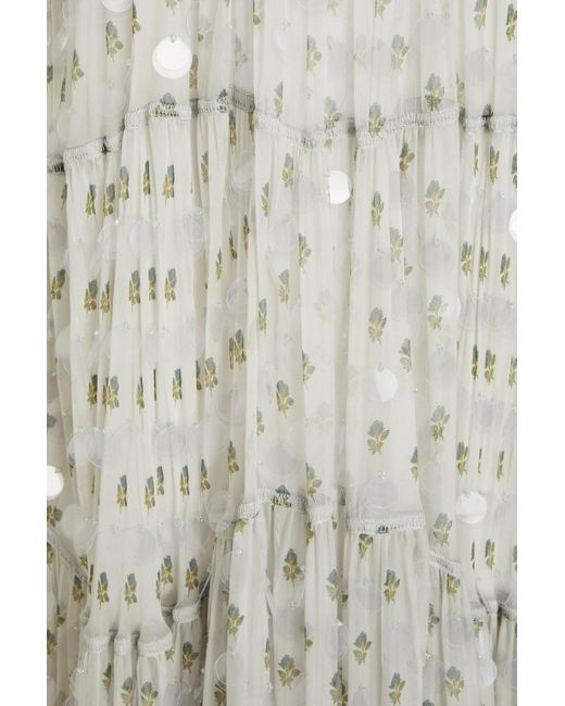 Valentino Garavani White Sequin-embellished Floral-print Silk-chiffon Gown