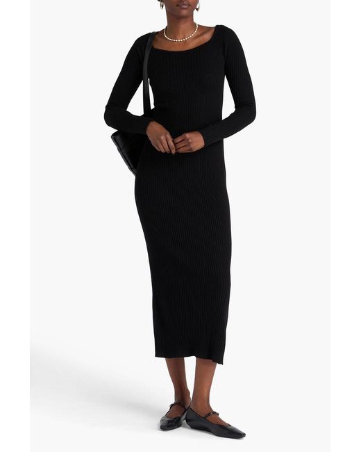 Loulou de Saison Black Anoush Ribbed Wool And Cashmere-Blend Midi Dress