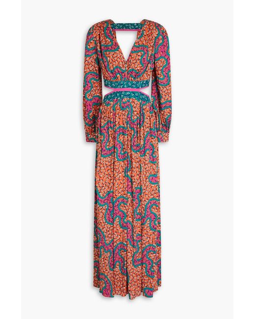 Diane von Furstenberg Red Jenifer Cutout Printed Mousseline Maxi Dress