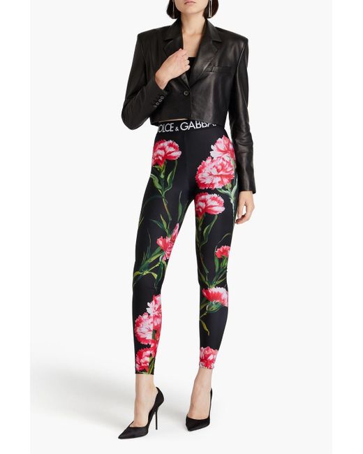 Dolce & Gabbana Red Floral-print Stretch-jersey leggings