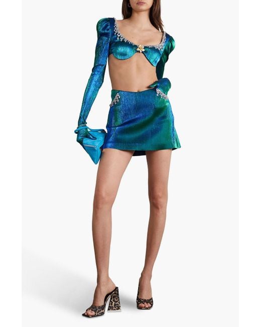 Miss Sohee Blue Cropped Embellished Lamé Top