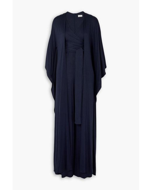 Miguelina Blue Norma Stretch-Jersey Cape And Wrap-Effect Jumpsuit Set