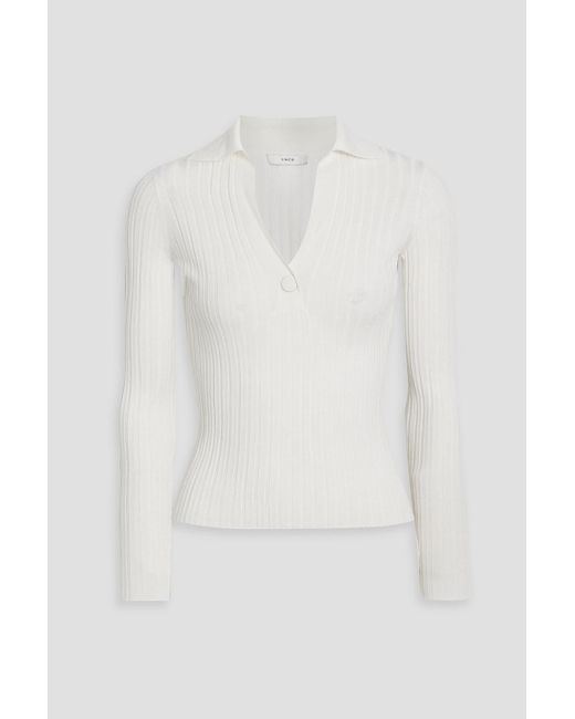 Vince White Ribbed Wool-Blend Top