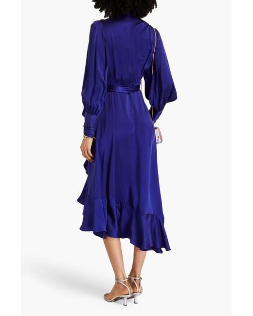 Zimmermann Blue Ruffled Silk-satin Wrap Dress