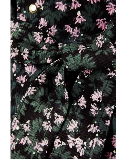 Yvonne S Black Belted Floral-print Cotton-corduroy Jumpsuit