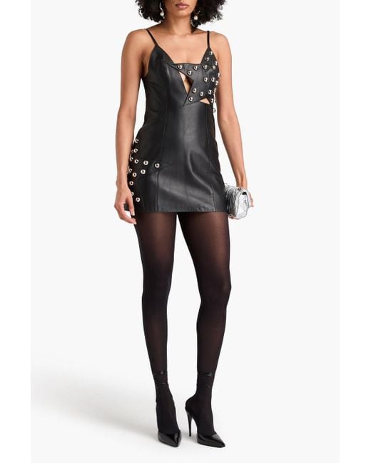 Area Black Cutout Studded Leather Mini Dress
