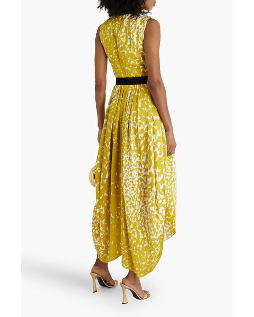 Roksanda Yellow Alana Pleated Printed Silk-satin Midi Dress