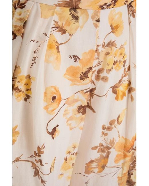 Zimmermann Natural Pleated Floral-Print Ramie Wide-Leg Pants